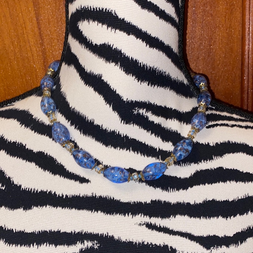 Handmade blue and gold beaded necklace